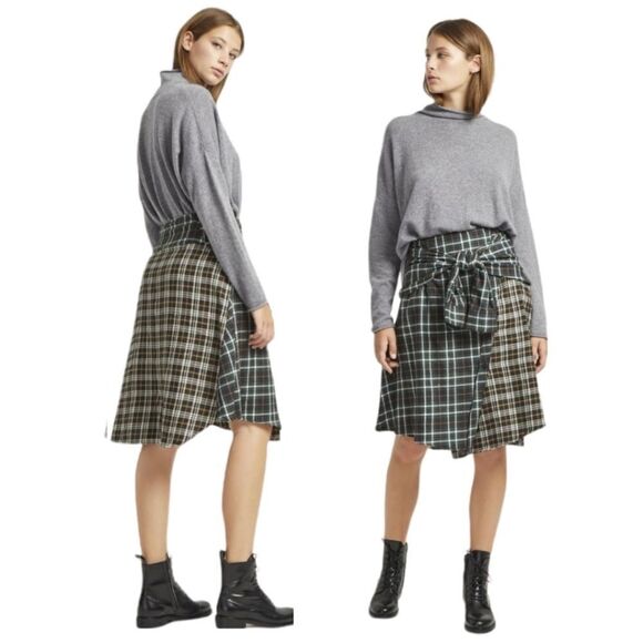 New FRENCH CONNECTION  Este Plaid A-line Skirt green 4 @R - Picture 1 of 7